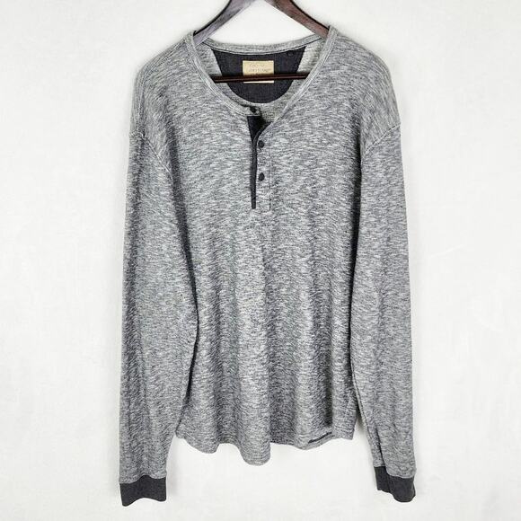 Lucky Brand Pullover Men XL Twisted-Slub Henley Shirt Heathered Grey 3 Button - Picture 1 of 8